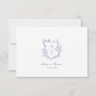 Carte de détails de monogramme de crête bleu pouss