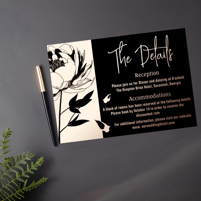 Carte de détails du Mariage Black and Rose Gold Pe (Créateur téléchargé)