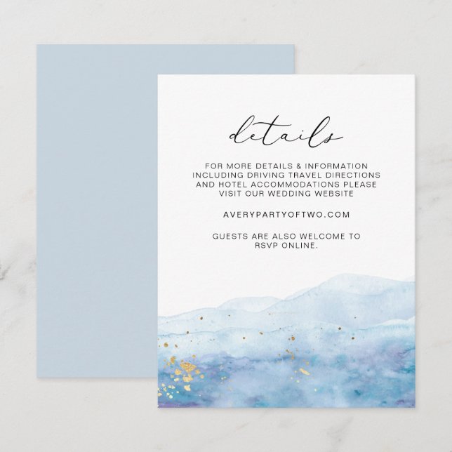 Carte de détails du Mariage BLAKELY Sky Blue Water (Devant / Derrière)