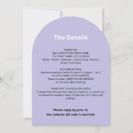 Carte de détails du Mariage couleur violet du code
