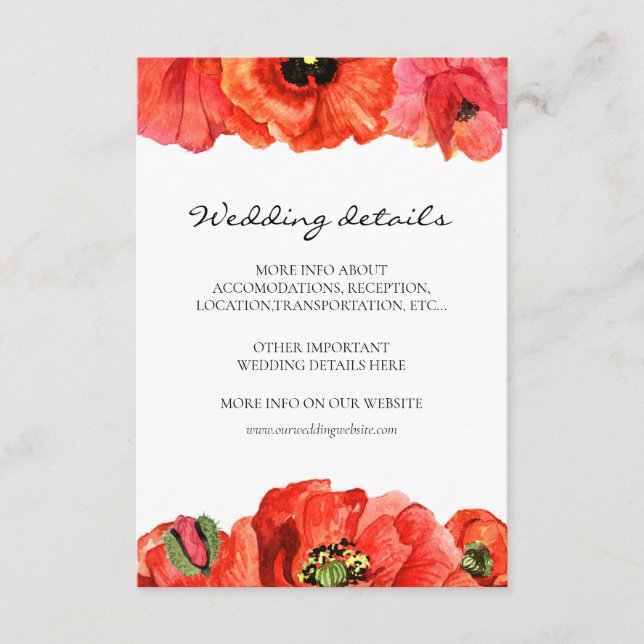 Carte de détails du mariage d'aquarelle de pavois  (Devant)