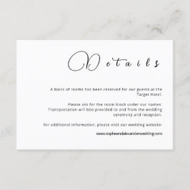 Carte de détails du Mariage de calligraphie minima