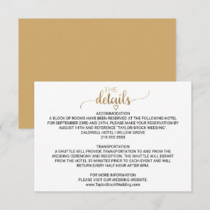 Carte de détails du Mariage de calligraphie or sim