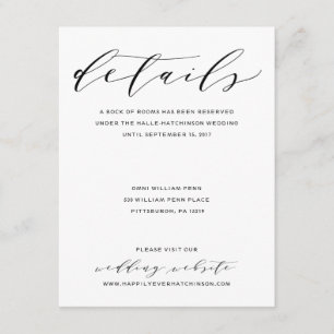 Carte de détails du Mariage de calligraphie romant