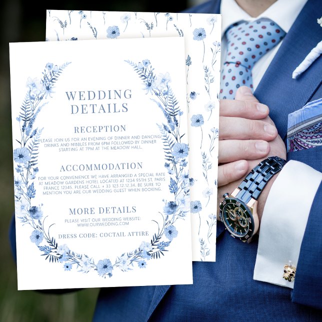 Carte de détails du mariage de couronne bleu fleur (Créateur téléchargé)