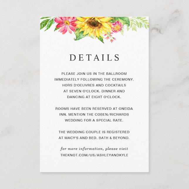 Carte de détails du Mariage de tournesol (Devant)