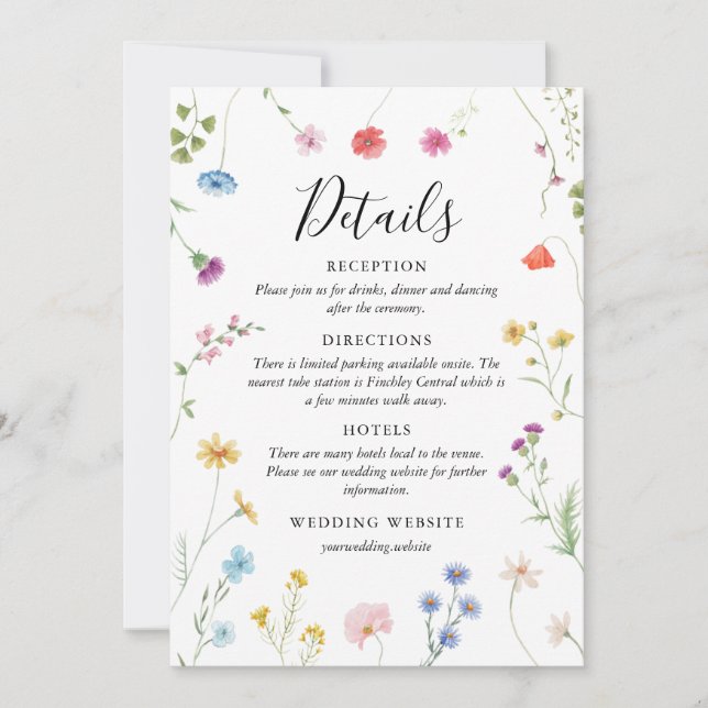 Carte de détails du Mariage du Fleur sauvage botan (Devant)