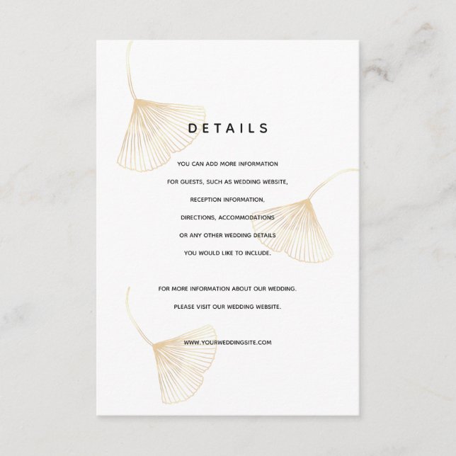 Carte de détails du Mariage Feuille Falling Gold G (Devant)