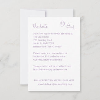 Carte de détails du Mariage fleur sauvage avec cod
