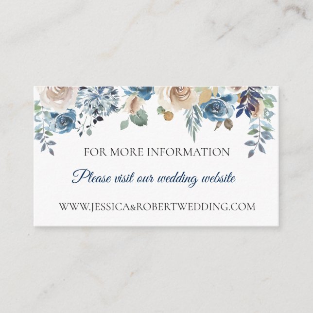 Carte de détails du Mariage floral bleu neutre Dus (Devant)