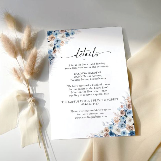 Carte de détails du Mariage Floral Boho bleu (Créateur téléchargé)