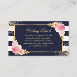 Carte de détails du Mariage floral rose bleu marin