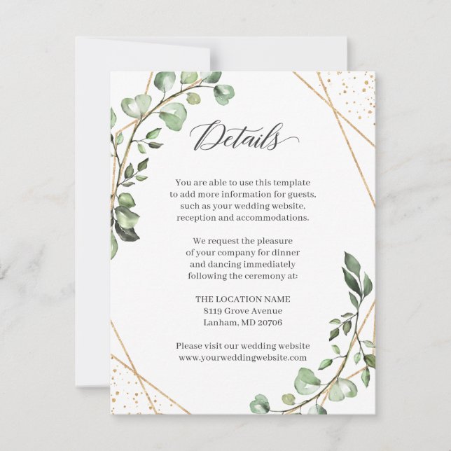 Carte de détails du Mariage géométrique Eucalyptus (Devant)