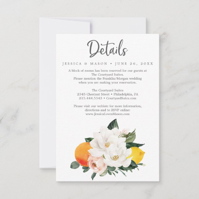 Carte de détails du Mariage Magnolia Citrus (Devant)