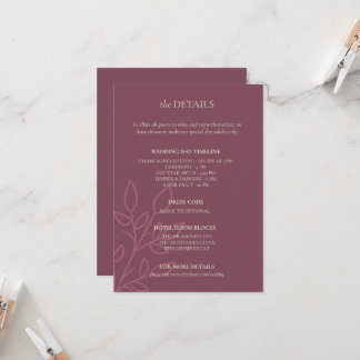 Carte de détails du Mariage minimaliste Mauve Boho