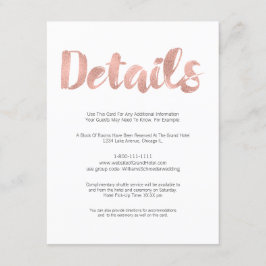 Carte de détails du Mariage Modern Rose Gold Love