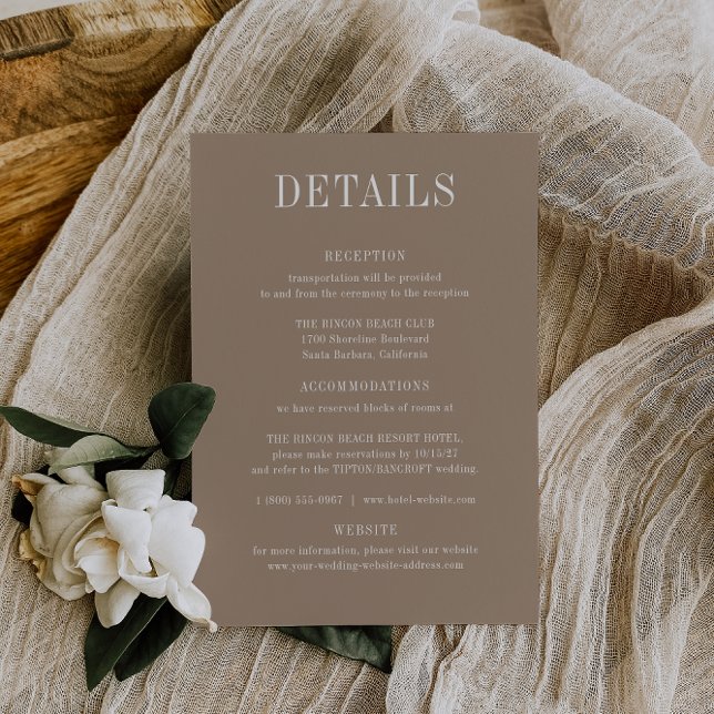 Carte de détails du Mariage OASIS Taupe (Créateur téléchargé)