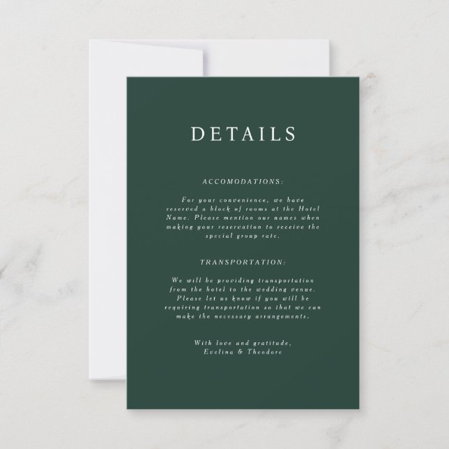 Carte de détails du Mariage Parker Portait (Devant)