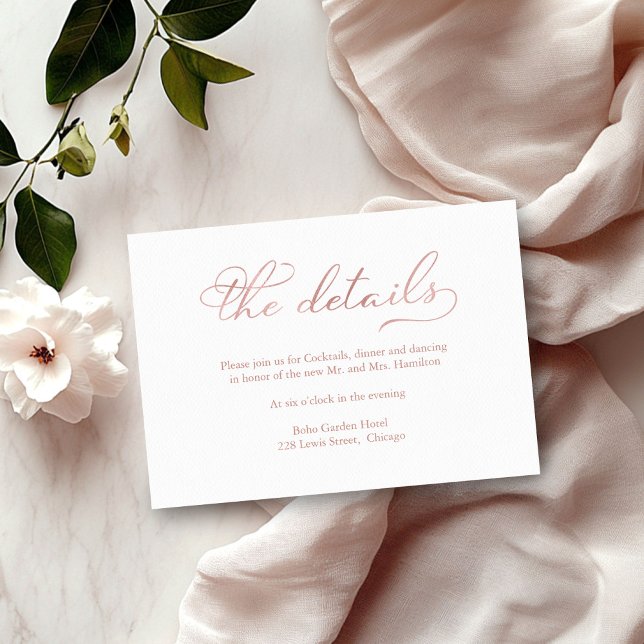 Carte de détails du Mariage rose Gold Foil Script (Créateur téléchargé)