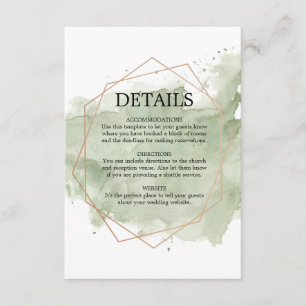 Carte de détails du Mariage rose Gold & Green Wate
