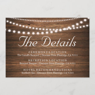 Carte de détails du Mariage Rustic String of Light