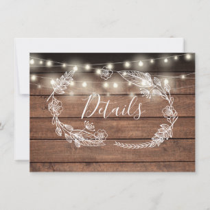 Carte de détails du Mariage Rustic Wood String Lig