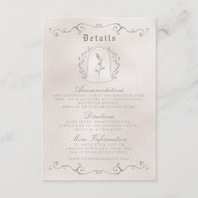 CARTE DE DÉTAILS | Élégant Rose de Mariage de beau (Devant)