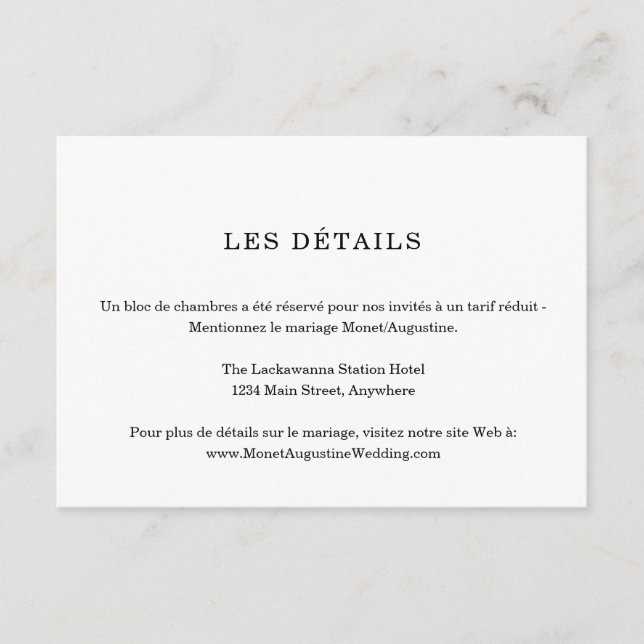 Carte de détails / Informations en français (Devant)