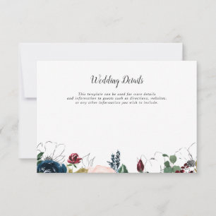 carte de détails mariage bleu marine