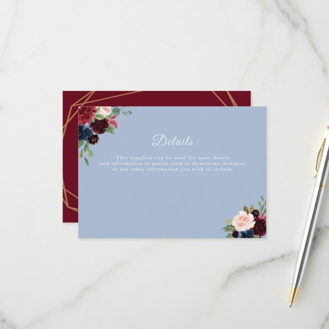 carte de détails mariage bleu roux (Devant/Arrière en situation)