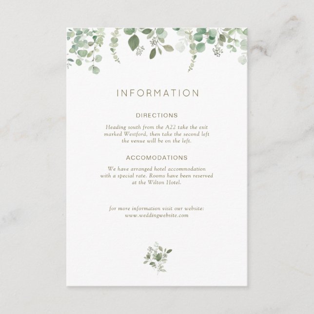 carte de détails mariage de l'eucalyptus green (Devant)