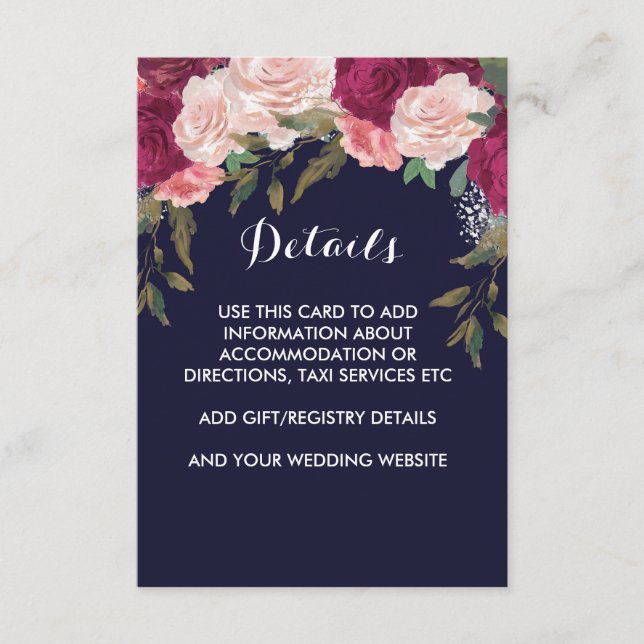 Carte de détails mariage de marine rose bordeaux f (Devant)