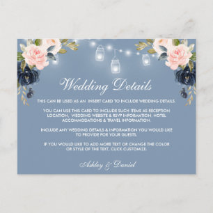 Carte de détails Mariage Dusty Blue Pink Floral Li