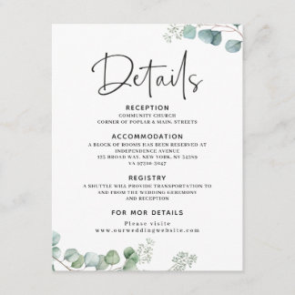 Carte de détails Mariage Eucalyptus