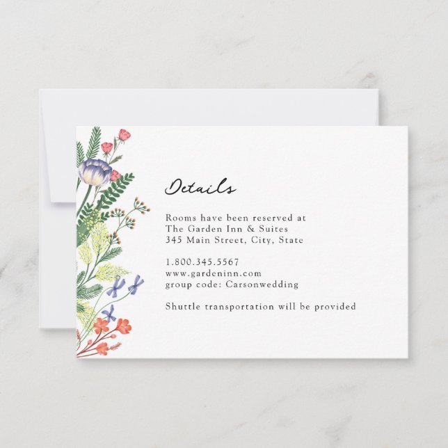 Carte de détails Mariage floral Secret Garden (Devant)