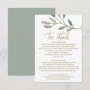 Carte de détails Mariage Gold Veine Eucalyptus