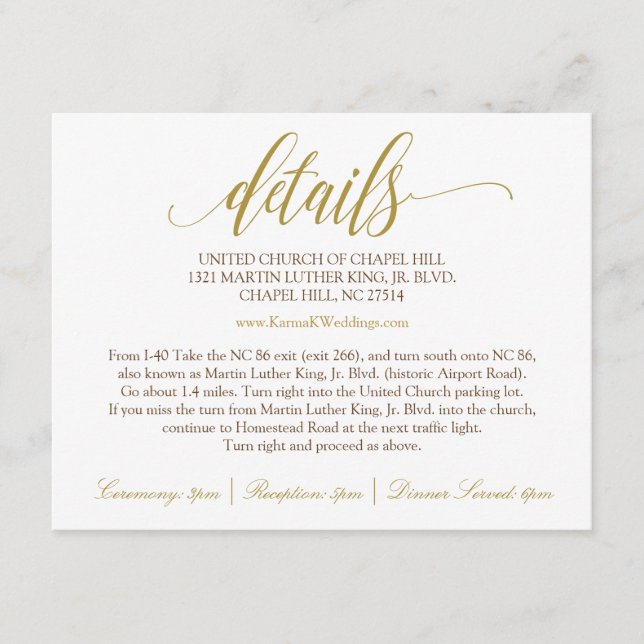 Carte de détails mariage | Luxe Calligraphie (Or) (Devant)