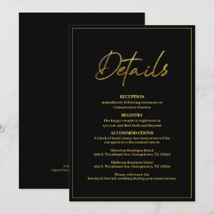 Carte de détails Mariage moderne Black and Gold