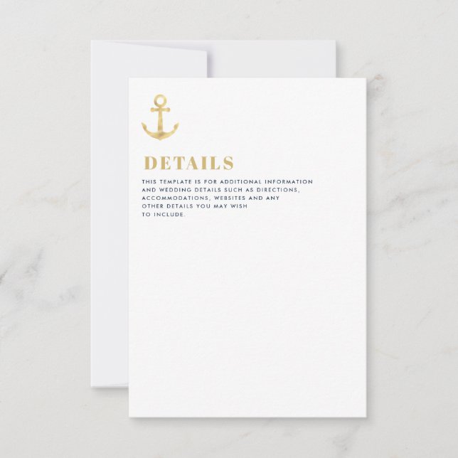 carte de détails mariage nautique moderne (Devant)