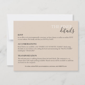 Carte de détails mariage | RSVP, Hôtel, Transports