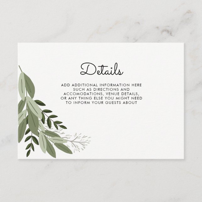 Carte de détails mariage Sprigs (Devant)
