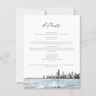 Carte de détails Mariage Watercolor Chicago Skylin