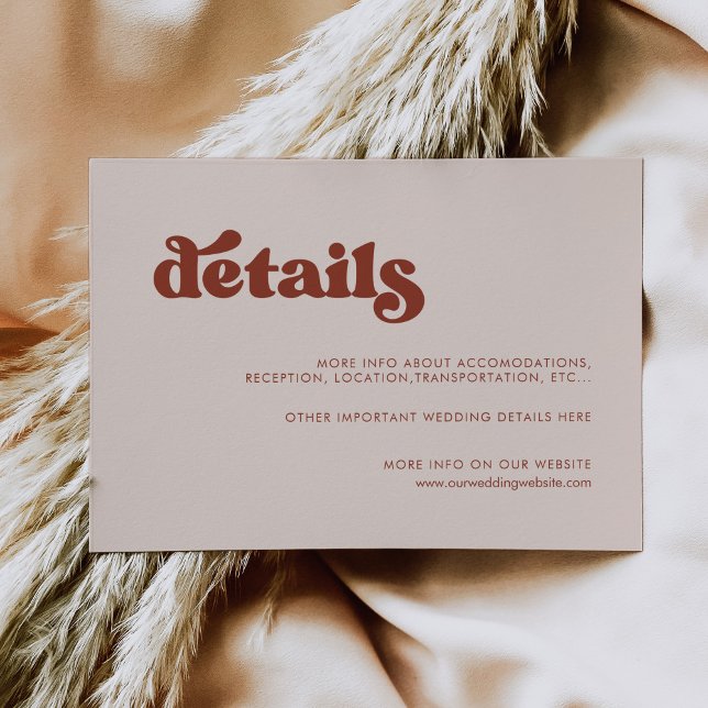 Carte de détails stylé retro mariage rose pêche (Créateur téléchargé)