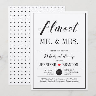 Carte de dîner de répétition de mariage en typogra