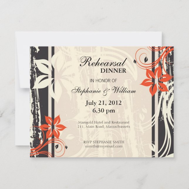 Carte de dîner de répétition Red Swirl en noir (Devant)