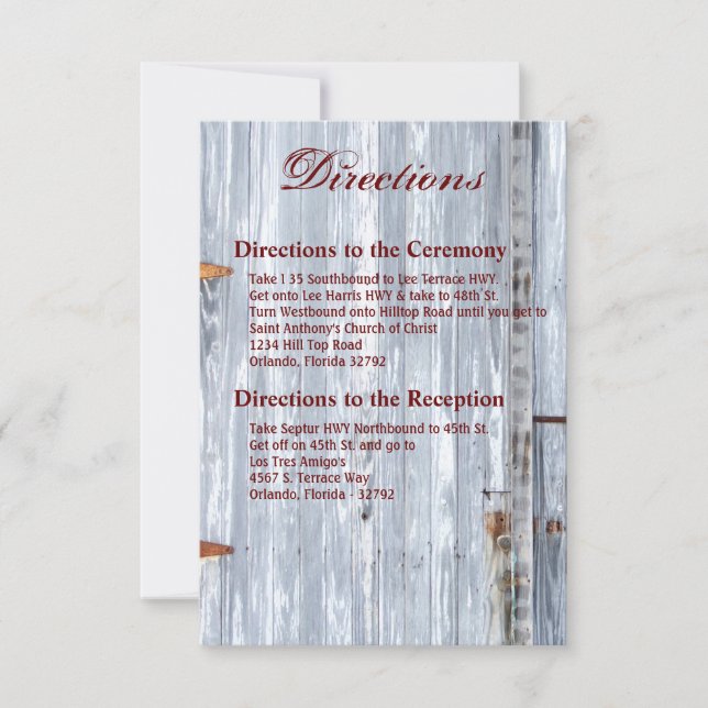 Carte de direction 3.5x5 White Wash Wood Barn Door (Devant)