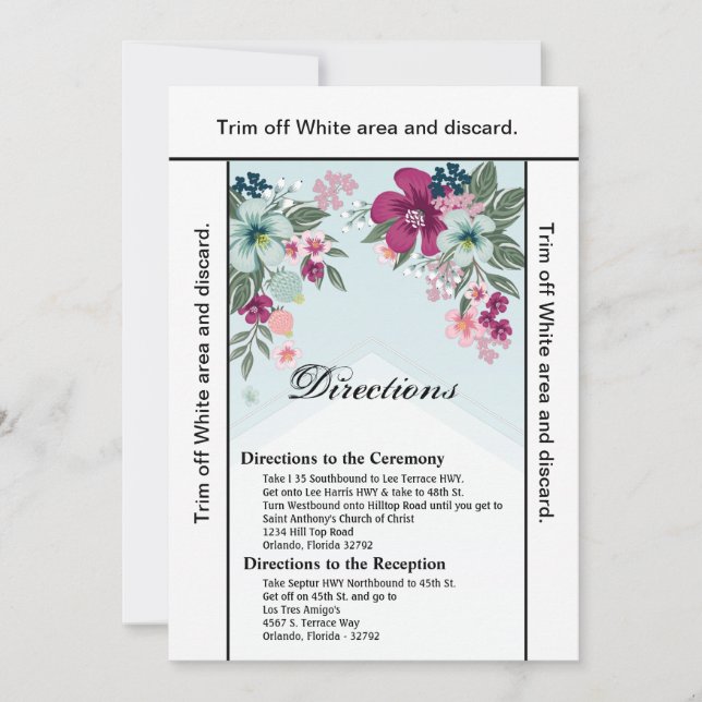 Carte de direction 3,5x6 Fleur tropicale sur Blue  (Devant)