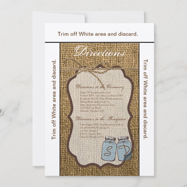 Carte de direction 3.5x6 Mason Jar Burlap Country  (Devant)