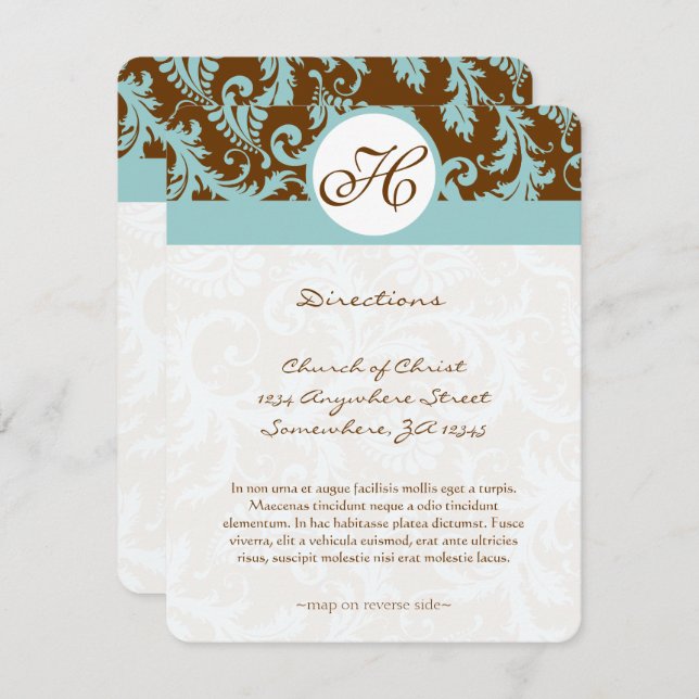 Carte de direction Mariage Monogram Black Damask S (Devant / Derrière)