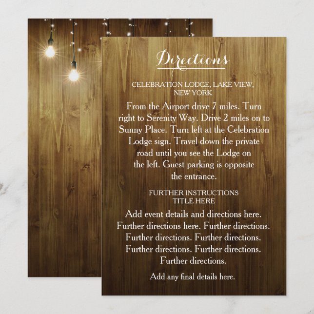 Carte de directions de mariage avec guirlande lumi (Devant / Derrière)